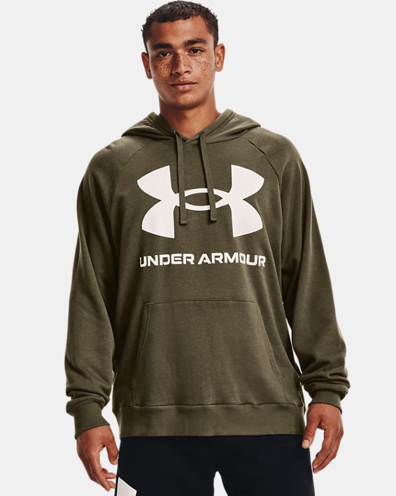 Hooded Jumper for Men with Pocket Under Armour Mens Rival Fleece Box Logo Hoodie Running Hoodie with Graphic Logo